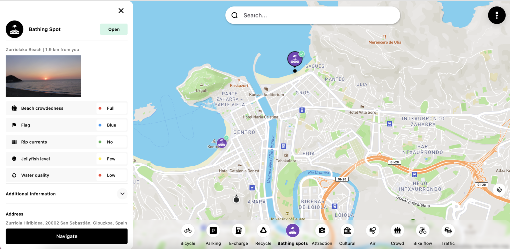 San Sebastian Thinkz Real-Time Map Bathing spot Smart City detailled