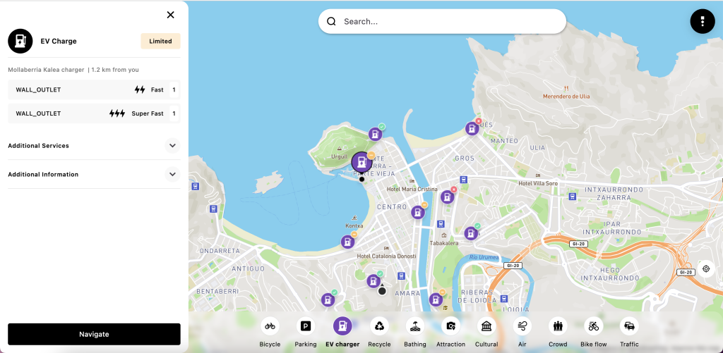 San Sebastian Thinkz Real-Time Map EV Charging Smart City detailled