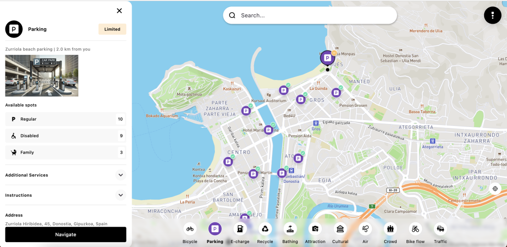 San Sebastian Thinkz Real-Time Map Parking Smart City Detailled