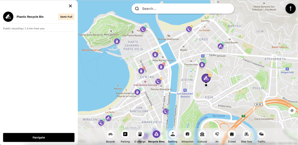 San Sebastian Thinkz Real-Time Map waste management Smart City Plastic detailled